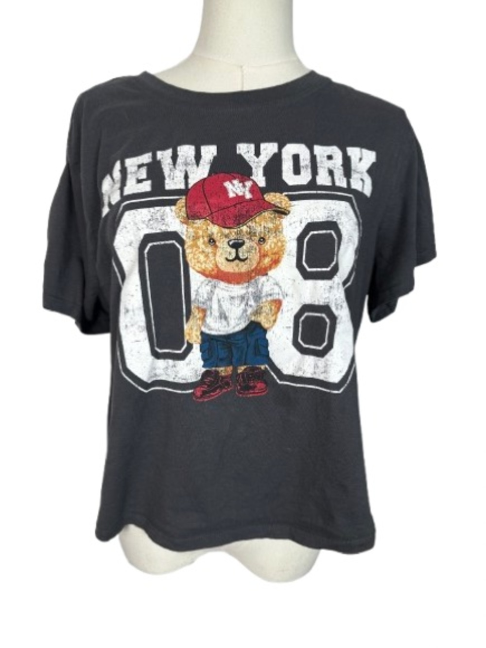 New York Bear Graphic Tee in Charcoal Size L